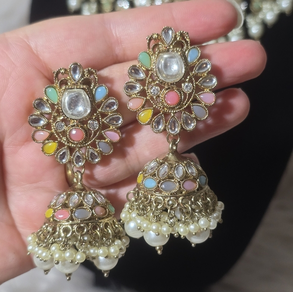 Traditional Desi Bollywood Indian Pakistani necklace earrings tikka set - Picture 8 of 10